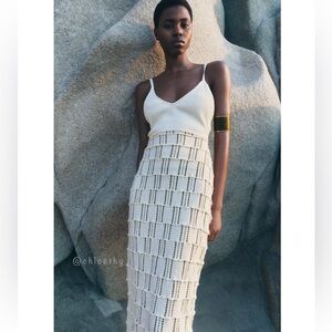 Zara Cream Crochet Midi Dress Size L - NWT